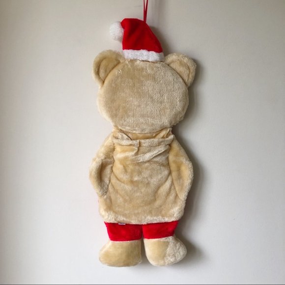 Vintage Plush Teddy Bear Christmas Stocking with Santa Hat - Picture 5 of 8
